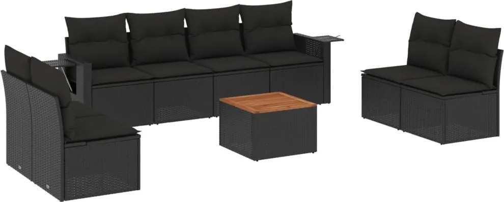 vidaXL Set mobilier de grădină cu perne, 9 piese, negru, poliratan