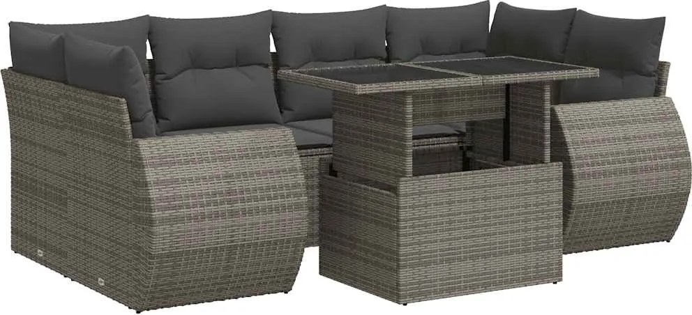 vidaXL Set canapele de grădină, 7 piese, cu perne, gri, poliratan