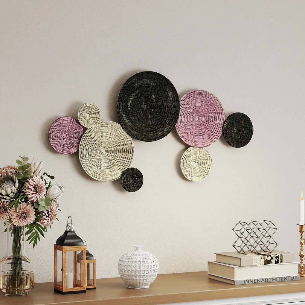 HOMCOM Artă Murală cu 8 Discuri 3D și Accesorii de Montare Incluse, Decorații Metalice de Perete, 110x7x58 cm, Bronz, Portocaliu și Galben | Aosom Romania