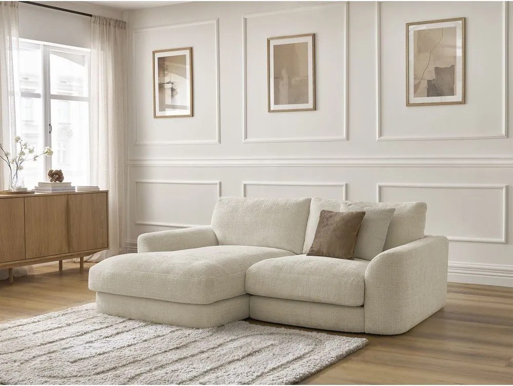 Colțar bej cu tapițerie din chenille (cu colț pe partea stângă/cu șezlong) Leonore – Bobochic Paris