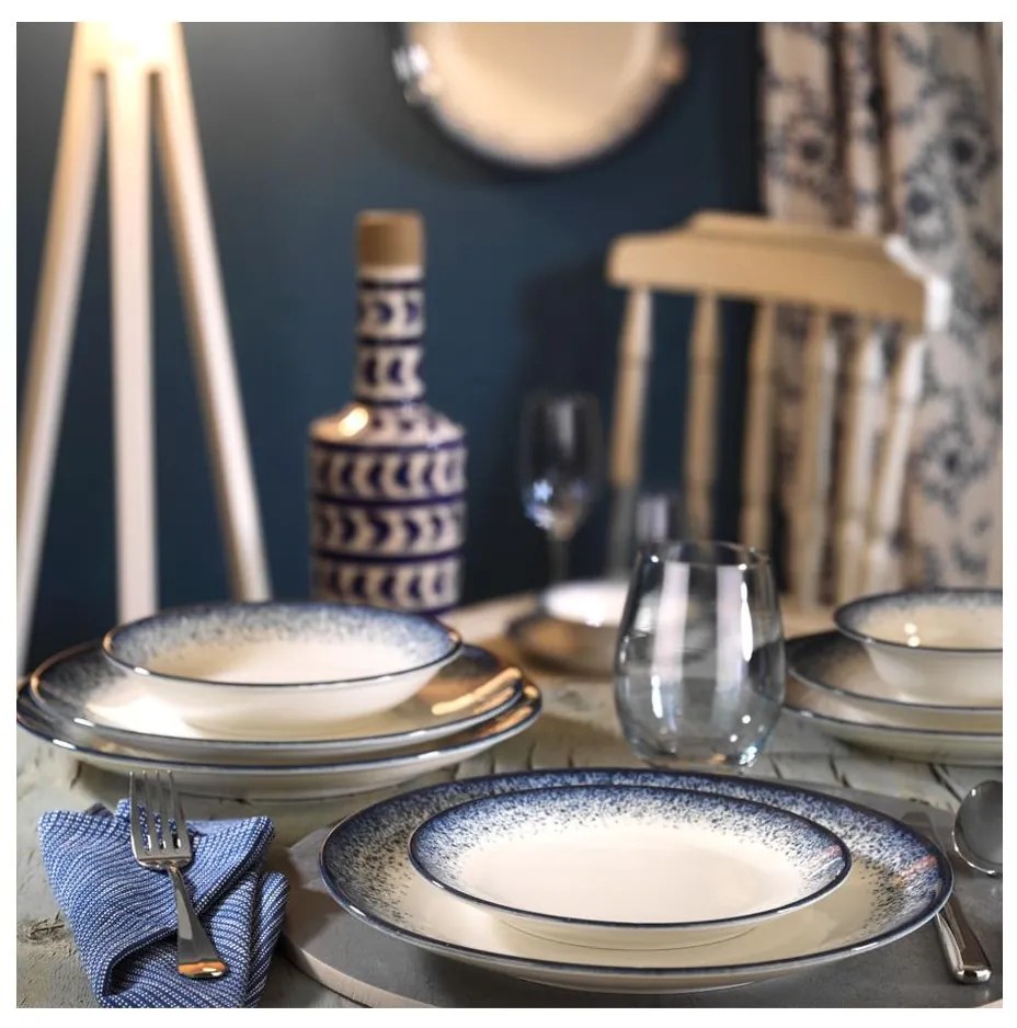 Set de veselă 24 buc alb/albastru/porțelan