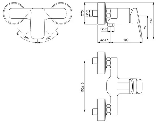Baterie dus Ideal Standard Ceraplan monocomanda negru mat