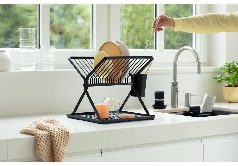 Scurgător de vase gri închis cu două nivele din metal 37x33 cm – Brabantia