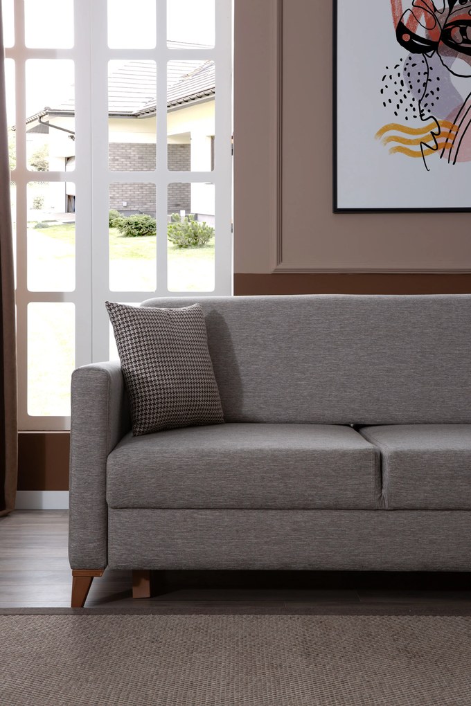 Coltar gri sunrise cu picioare din lemn (230/180/85cm)