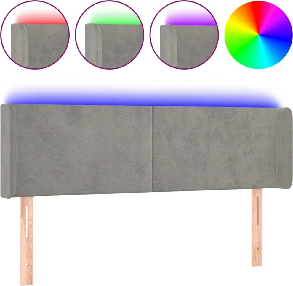 vidaXL Tăblie de pat cu LED, gri deschis, 147x16x78/88 cm, catifea