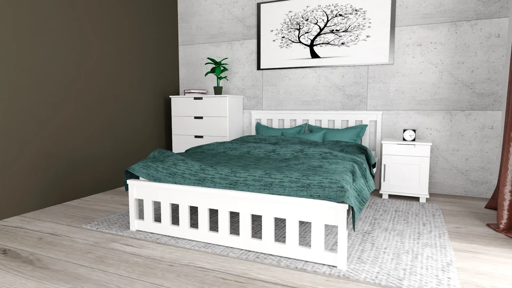 Pat MAICA 140 x 200 cm, alba Saltele: Cu saltele Coco Maxi 20 cm, Somiera pat: Cu lamele drepte