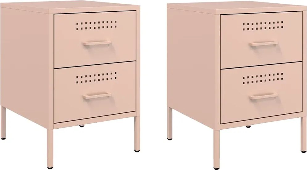 vidaXL Noptiere, roz, 2 buc., 36x39x50,5 cm, oțel