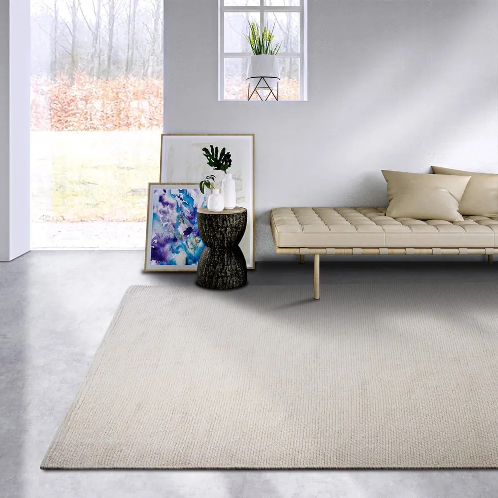 Covor crem țesut manual din amestesc de lână 60x90 cm Pradesh Natural White – Elle Decoration
