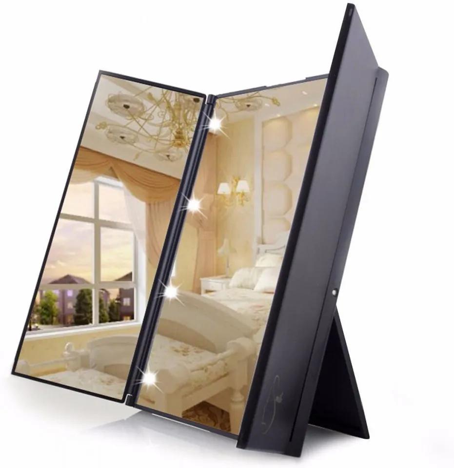 Oglinda de machiaj eLander, LED, ABS, negru, 23,5 x 15,5 cm
