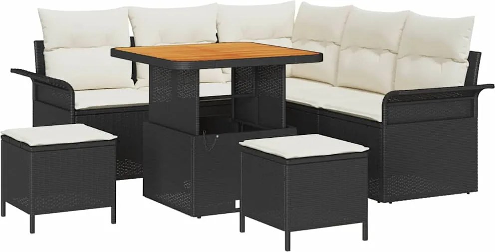 vidaXL Set de canapele pentru grădină cu pernă 8 pcs Negru și Crem