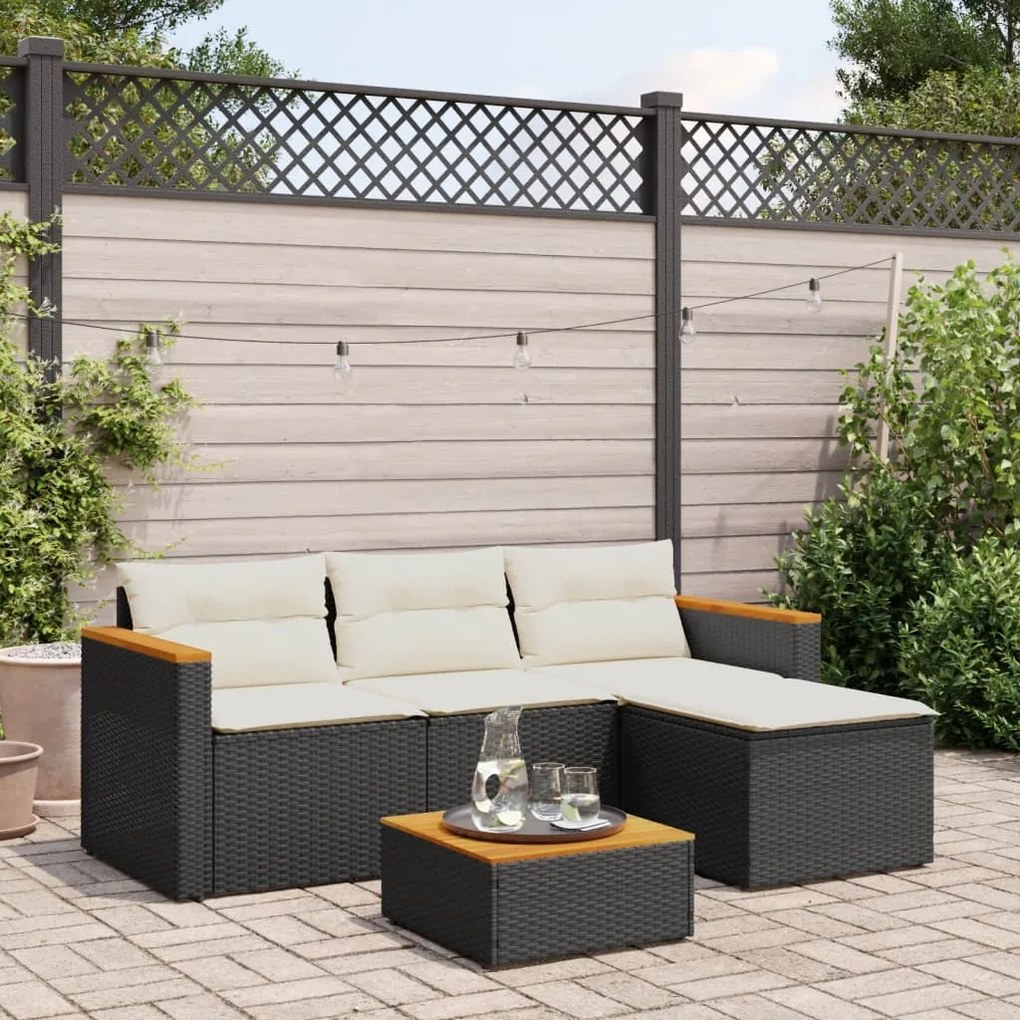 vidaXL Set mobilier de grădină cu perne, 3 piese, negru, poliratan