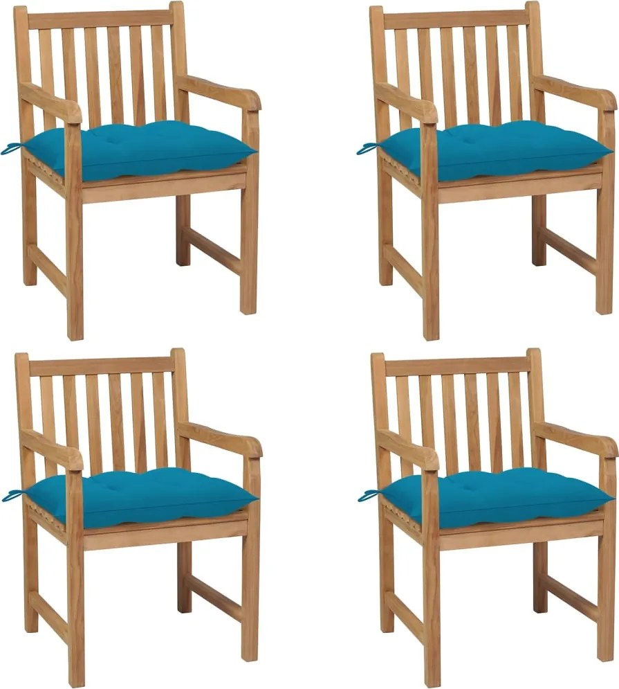 vidaXL Scaune de grădină cu perne albastru deschis, 4 buc., lemn tec