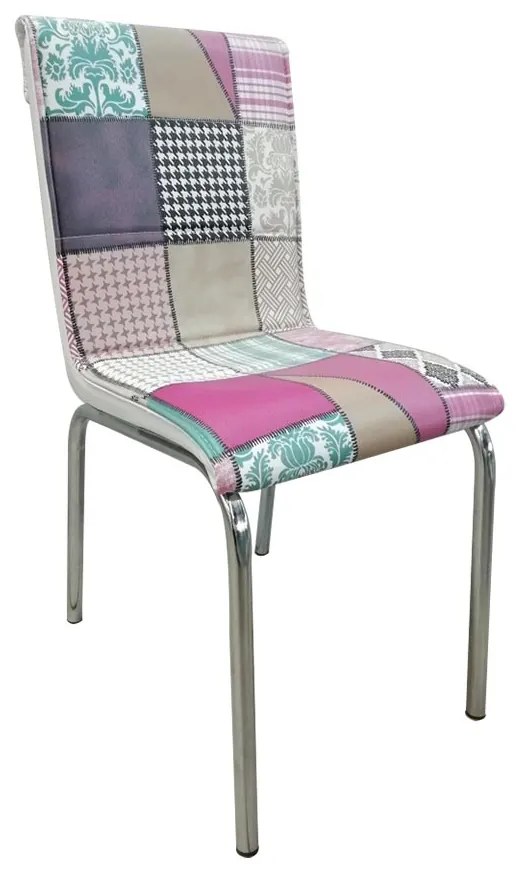 SCAUN MULTICOLOR, MODEL PATCHWORK, SEZUT TAPITAT PIELE ECOLOGICA, CADRU METALIC, CB026