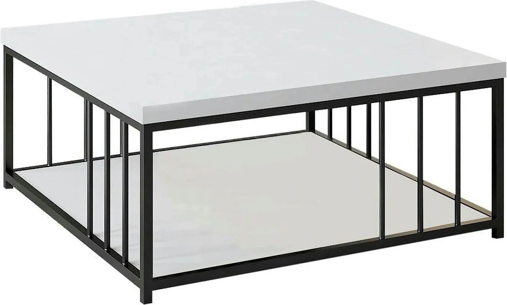 Masuta cafea Zenn, alb/negru, PAL melaminat/metal, 90x90x40 cm