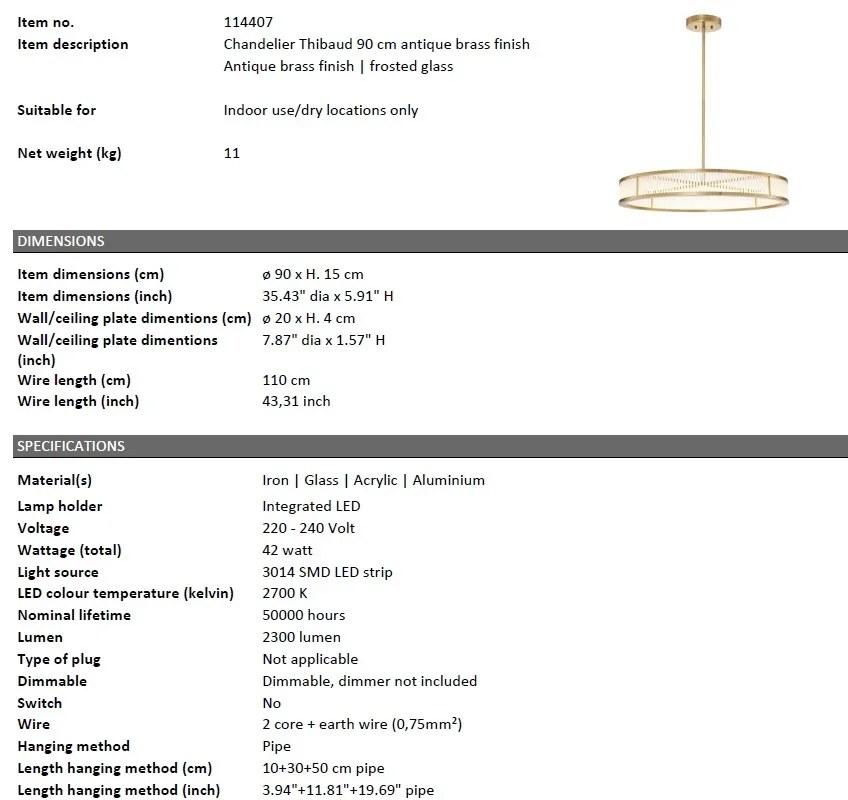 Lustra LED dimabila suspendata design elegant Thibaud L, alama antic