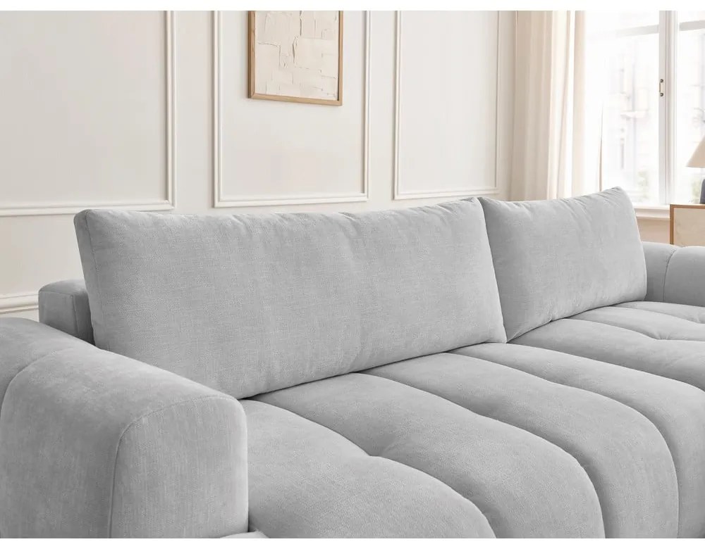 Colțar gri deschis extensibil/cu spațiu de depozitare (cu colț pe partea dreaptă/cu șezlong) Fuji – Bobochic Paris