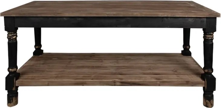 Masă de prezentare shabby chic din lemn, natur, cu raft inferior și picioare strunjite, finisaj negru antichizat, 85 x 180 x 70 cm, „Clarisse”