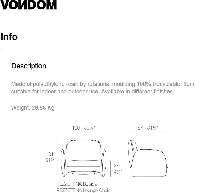 Fotoliu de exterior / interior design modern premium PEZZETTINA LOUNGE CHAIR 56010 Vondom