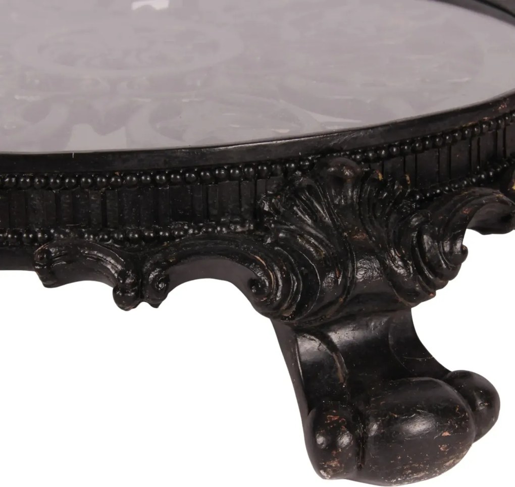 Tavă decorativă rotundă din polirășină și sticlă, negru, 8 x 35 cm, „Rivage”