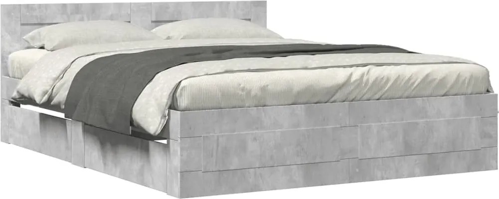 vidaXL Cadru de pat cu tăblie gri beton 150x200 cm lemn prelucrat