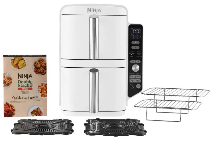 Friteuza dubla cu aer cald Ninja SL400EUWH, 2470 W, 9,5 L, 2 cosuri, 6 programe, Max Crisp, Functii Sync si Match, Alb