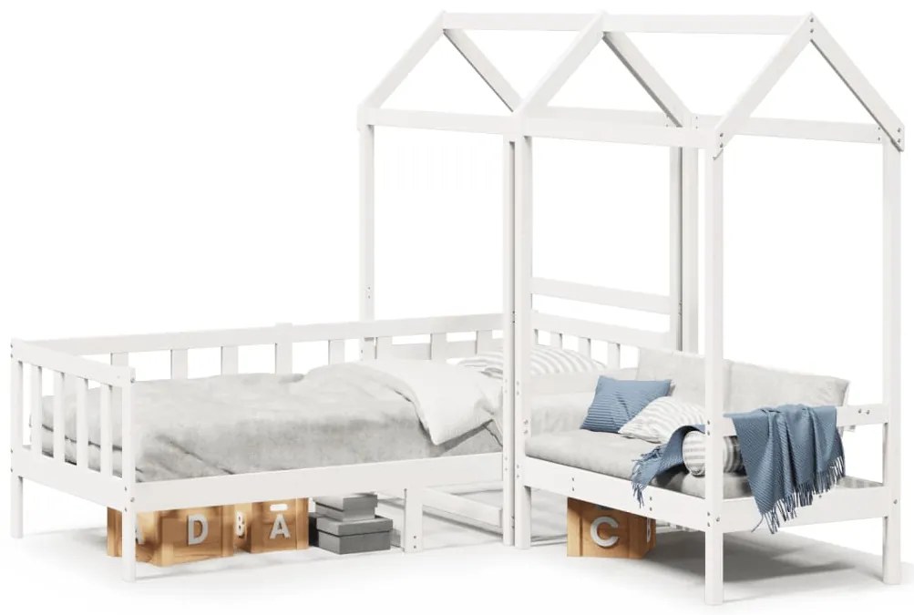 vidaXL Set pat de zi/bancă cu acoperiș alb 80x200 cm lemn masiv de pin