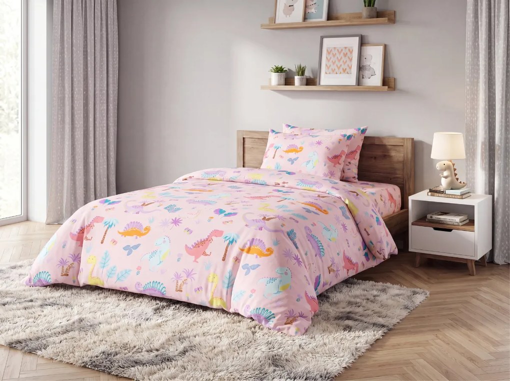 Lenjerie de pat din microfibra pentru copii DINO ISLAND colorata Dimensiune lenjerie de pat: 70 x 90 cm | 140 x 200 cm