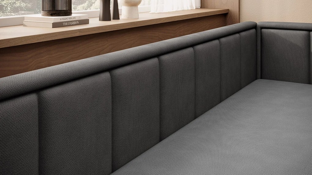 Canapea extensibila brat dreapta 3 locuri, ELTAP, Fulgeo, 214x82x77 cm, lemn/catifea din poliester, gri inchis