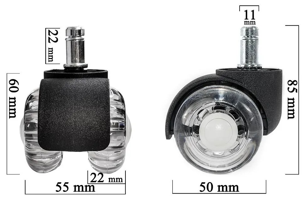 Role duble transparente din silicon pentru scaun de birou