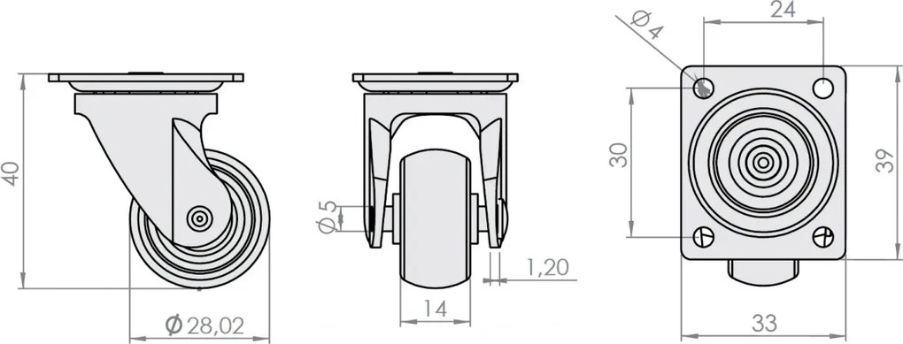 Rotila model 15, FI 28 mm, H=40 mm, finisaj gri