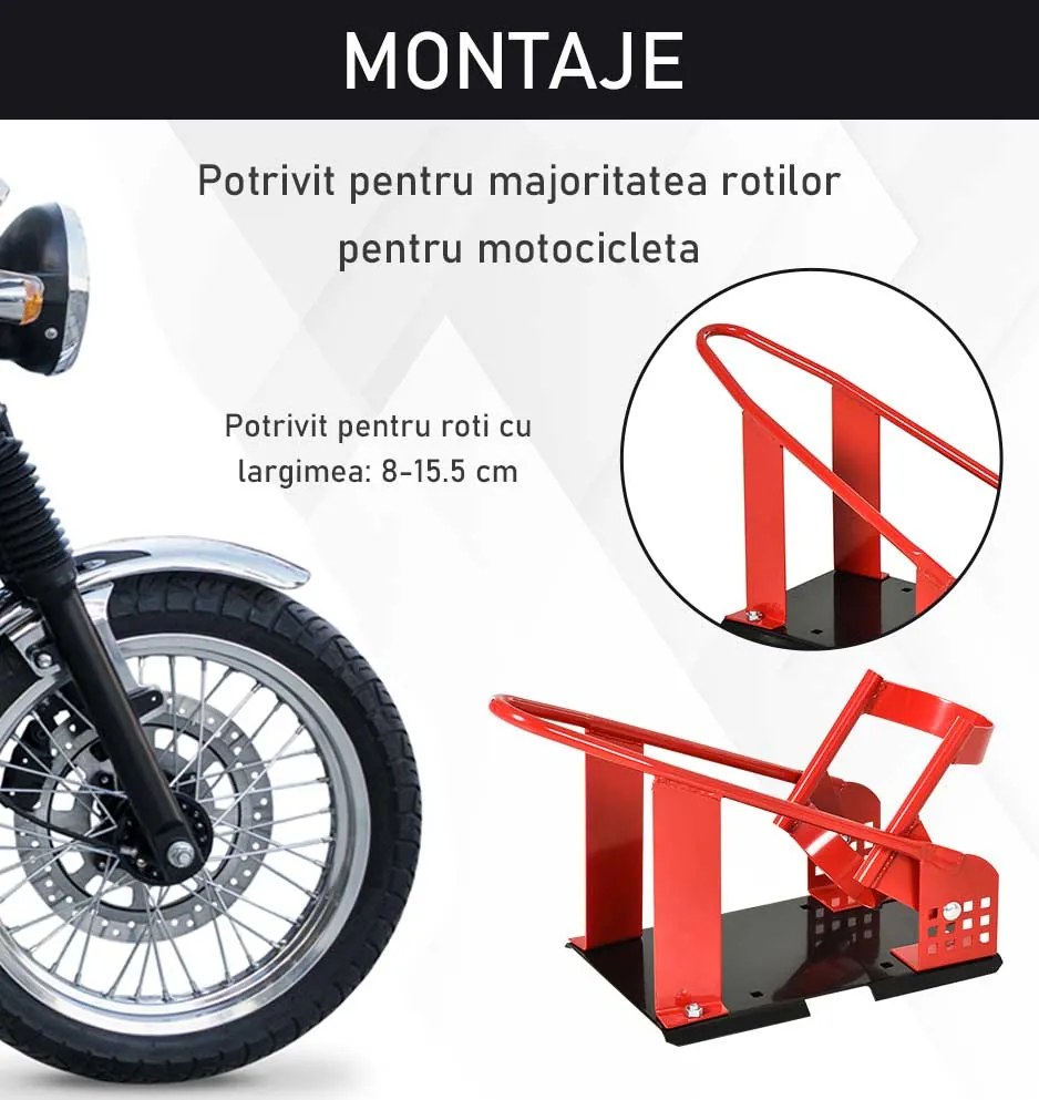 HOMCOM Suport Frontal Metalic pentru Motociclete, Capacitate 450 kg, cu Secțiuni Pre-găurite, 27.5x51-69x34 cm, Negru | Aosom Romania