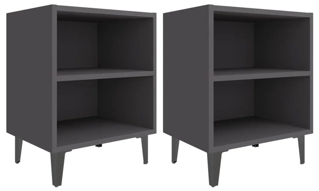 805802 vidaXL Noptiere cu picioare metalice, 2 buc, gri, 40x30x50 cm