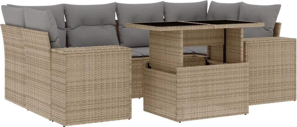 vidaXL Set canapele de grădină, 7 piese, cu perne, bej, poliratan