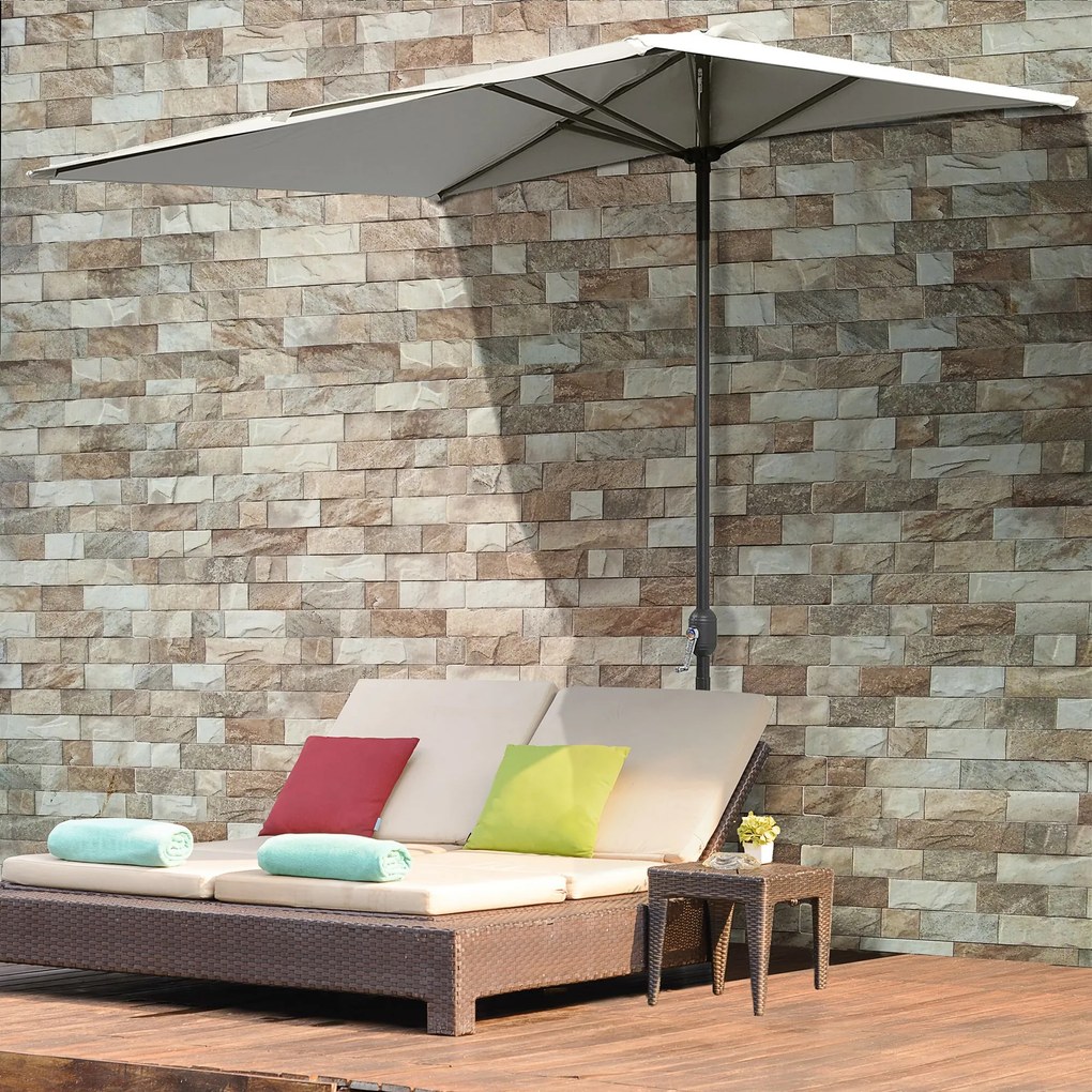 Outsunny Umbrelă de Perete Semicirculară Maro, cu Manivelă, Design Spațiu-Eficient pentru Terasă și Balcon, Φ270x245cm | Aosom Romania