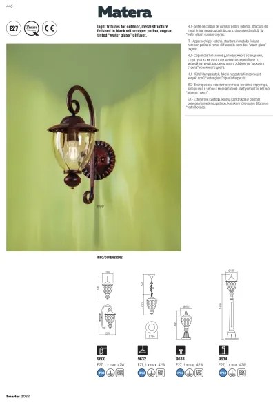 Redo 9634 - Lampă exterior MATERA 1xE27/42W/230V IP33