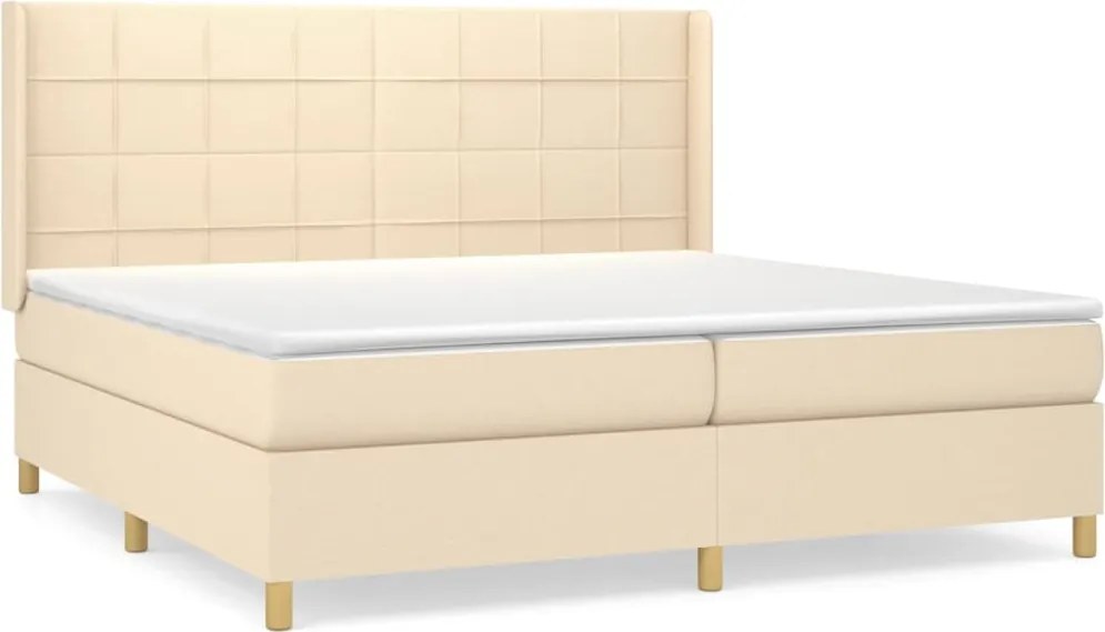 vidaXL Pat box spring cu saltea, crem, 200x200 cm, textil