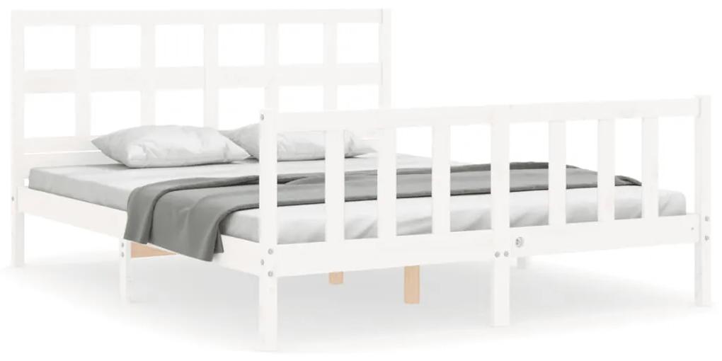 3193017 vidaXL Cadru de pat cu tăblie, alb, king size, lemn masiv