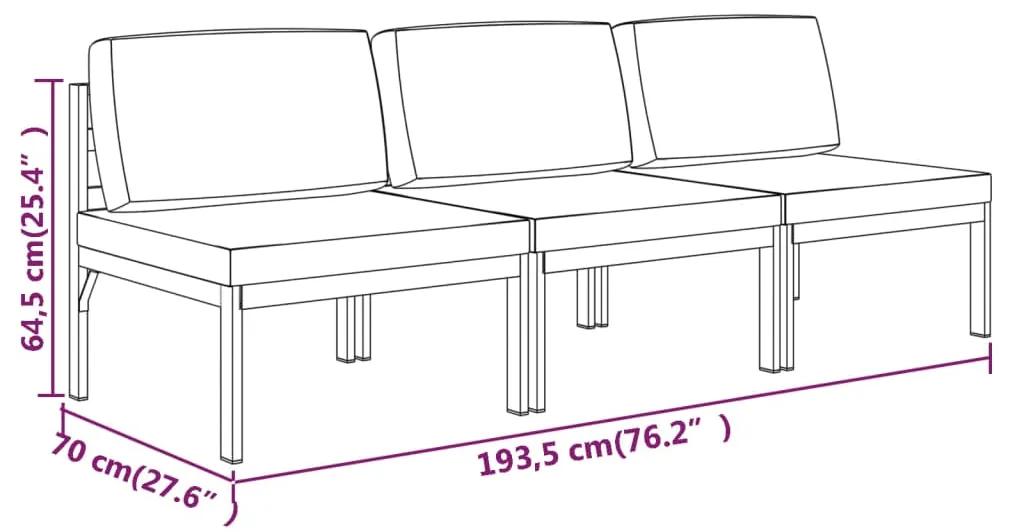 Canapea de gradina cu 3 locuri si perne, antracit, aluminiu Canapea de mijloc (3 buc.), 1
