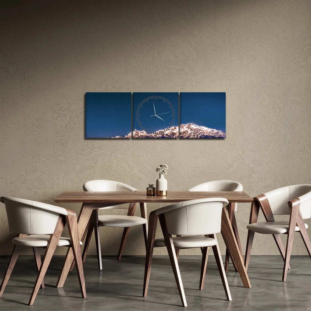 Tablou cu munți și cerul nocturn (cu ceas) (90x30 cm)