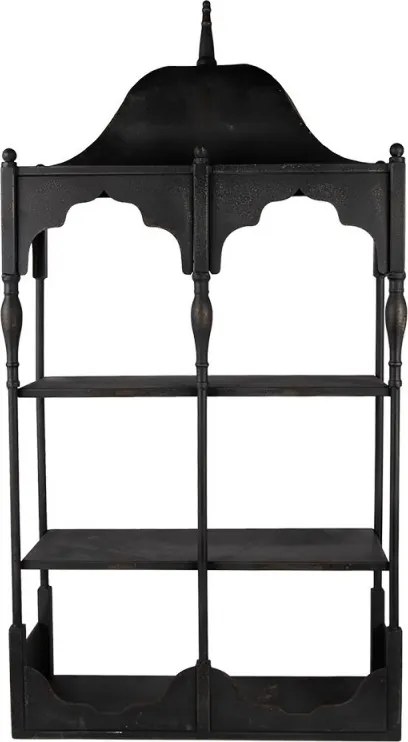 Etajeră de perete vintage din metal, negru, cu 2 rafturi și arcade în festoane, 109 x 55 x 19 cm, „Bica”