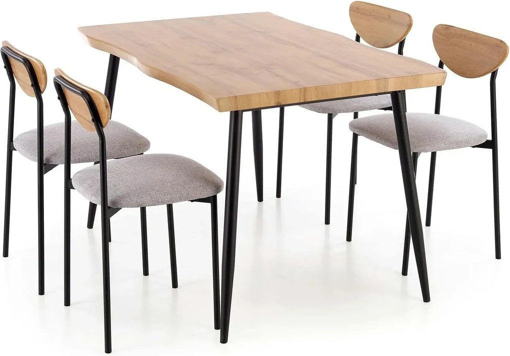Set masa cu 4 scaune DICKY, stejar/negru/gri, stofa clasica/PAL/metal