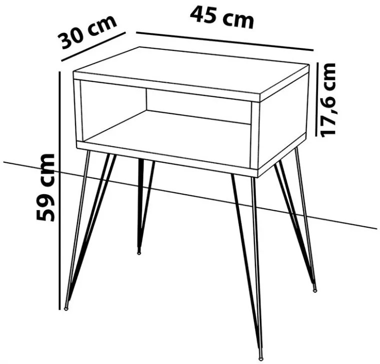 Noptiera Naida natural-negru 45x30x59cm