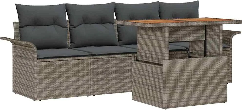 vidaXL Set de canapele pentru grădină cu pernă 5 pcs Gri poliratan