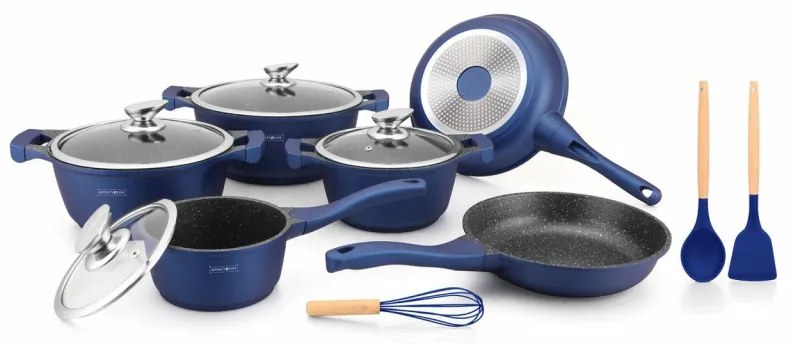 Set oale Royalty Line RL-BS1010M, 10 piese, Inductie, Finisaj marmura, Albastru