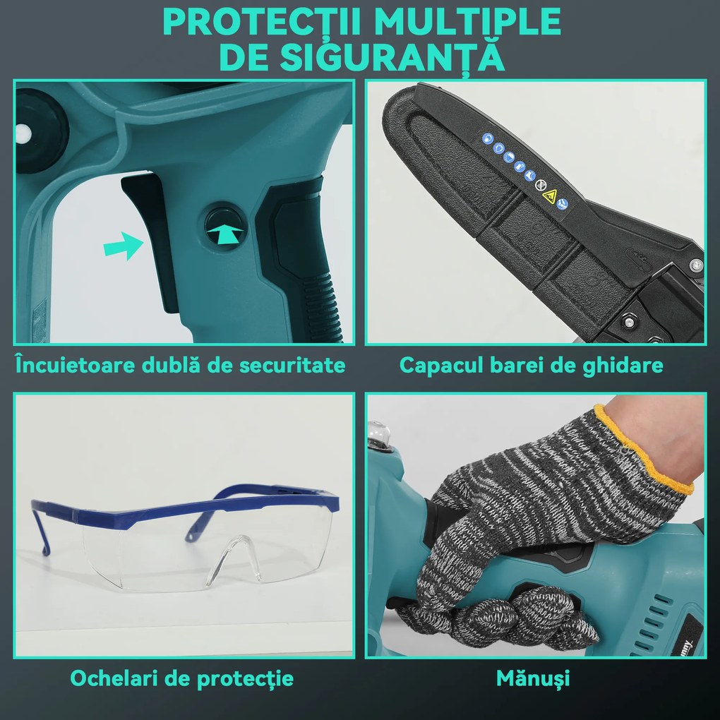 Outsunny Ferăstrău cu Acumulator 2 în 1 cu Tijă Telescopică și Motor Brushless Albastru | Aosom Romania
