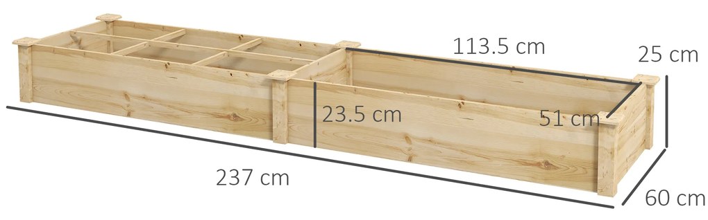 Outsunny Jardiniera Mare din Lemn pentru Gradina, Ghiveci Înălțat cu 2 Compartimente pentru Plante de Exterior, Ierburi | Aosom Romania