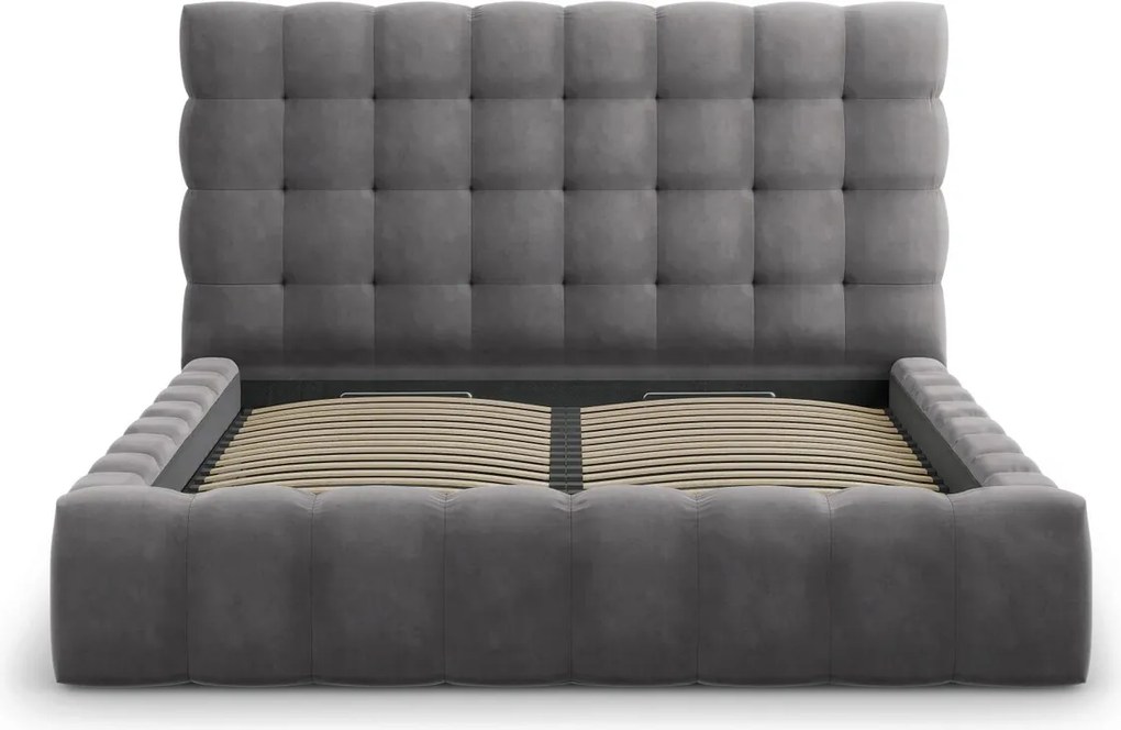 Pat tapitat cu tablie si lada depozitare, Mamaia, Micadoni Home, BL, 180x200 cm, catifea, gri