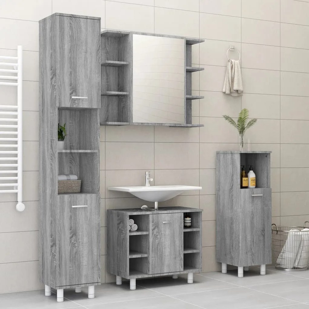 Dulap de baie cu oglinda gri sonoma 80x20,5x64 cm lemn compozit sonoma gri