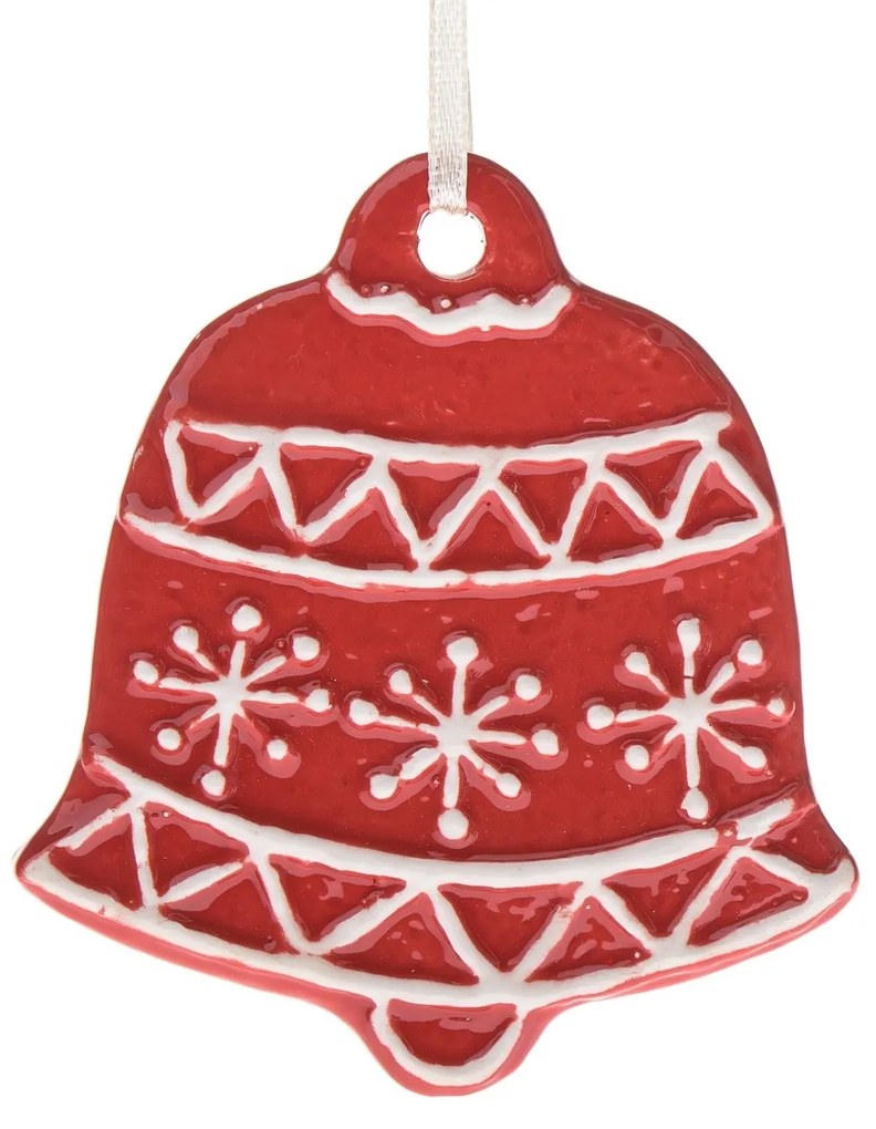 Decorațiune suspendată din ceramică Clopoțel , 9 x8,7 x 1 cm, roșu turtă dulce