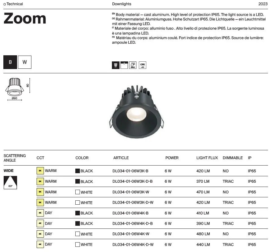 Spot LED incastrabil pentru baie design tehnic IP65 Zoom alb 4000K